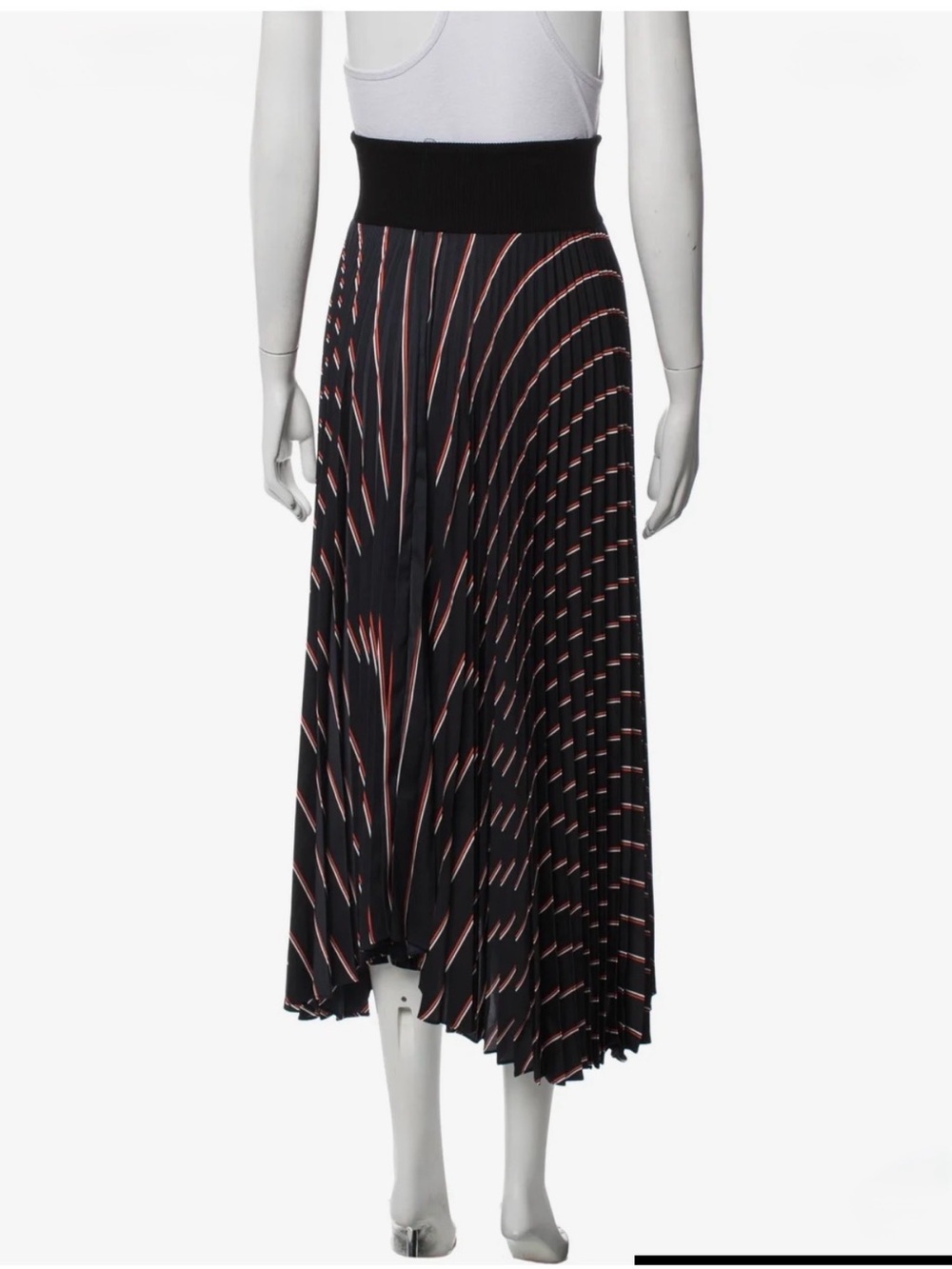 A.L.C. Navy Pleated High-Low Skirt with Coral & White Stripes